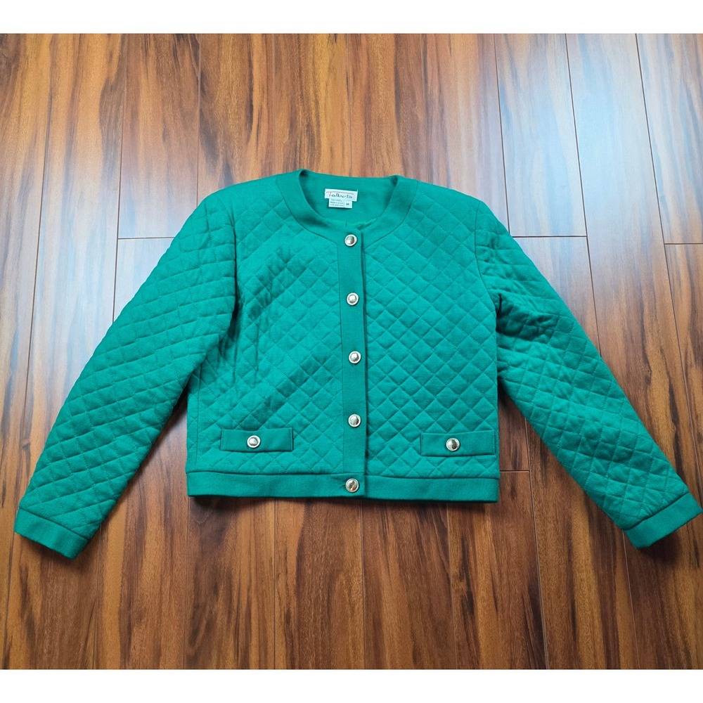 Vintage Talbots Green Quilted 100% Wool Jacket Gold Buttons Made in USA Medium